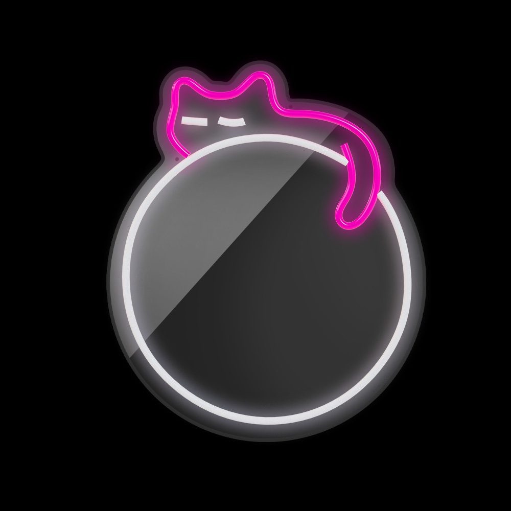405607_oryg Neon MIRROR LED SLEEPING CAT white pink FMNE03 Forever Light
