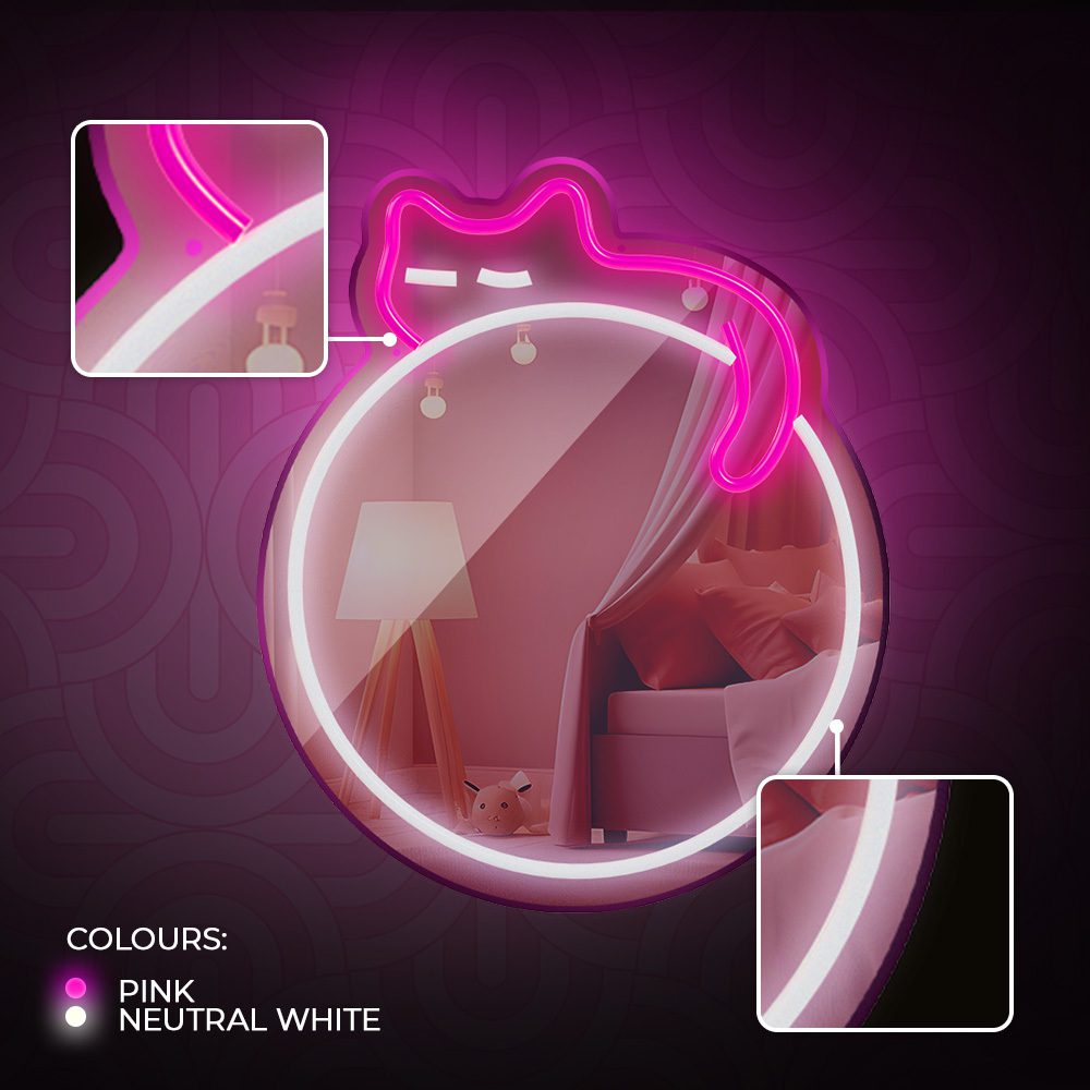 405611_oryg Neon MIRROR LED SLEEPING CAT white pink FMNE03 Forever Light