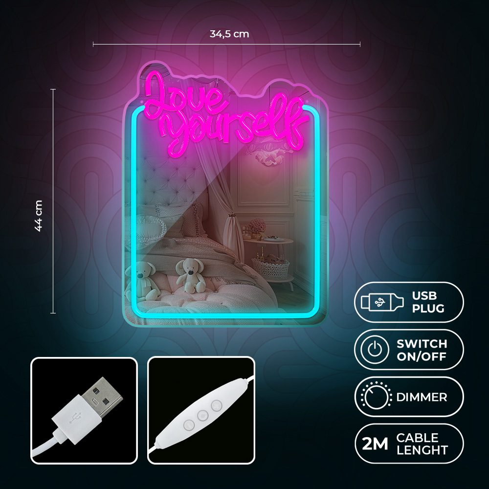 405627_oryg Neon MIRROR LED LOVE YOURSELF turquoise pink FMNE01 Forever Light