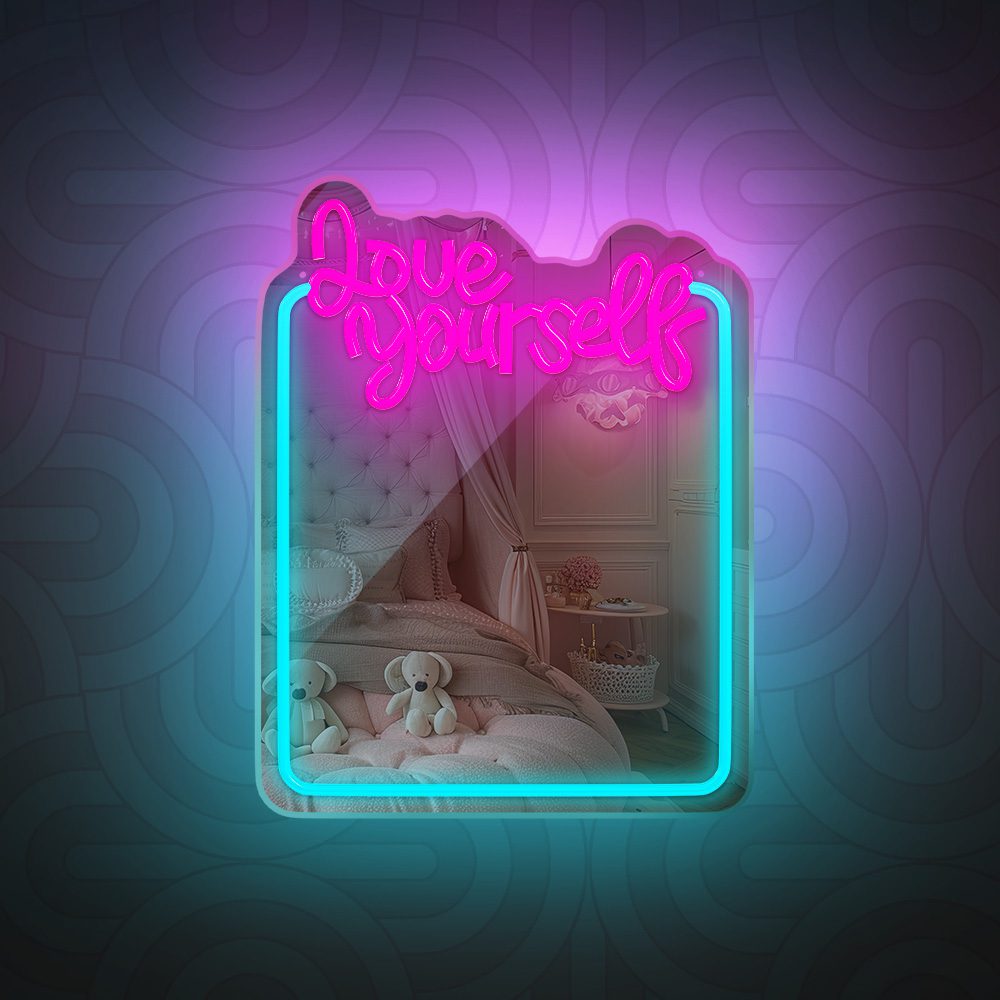 405630_oryg Neon MIRROR LED LOVE YOURSELF turquoise pink FMNE01 Forever Light