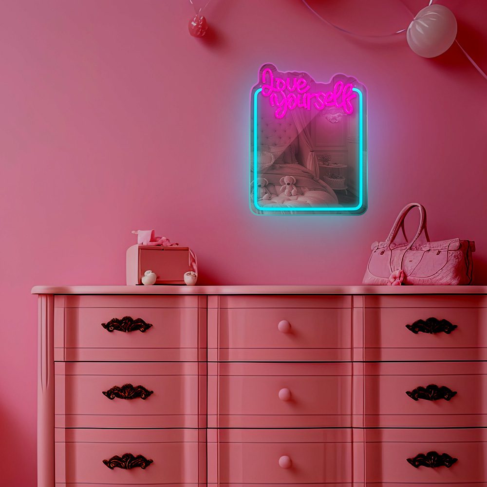 405632_oryg Neon MIRROR LED LOVE YOURSELF turquoise pink FMNE01 Forever Light