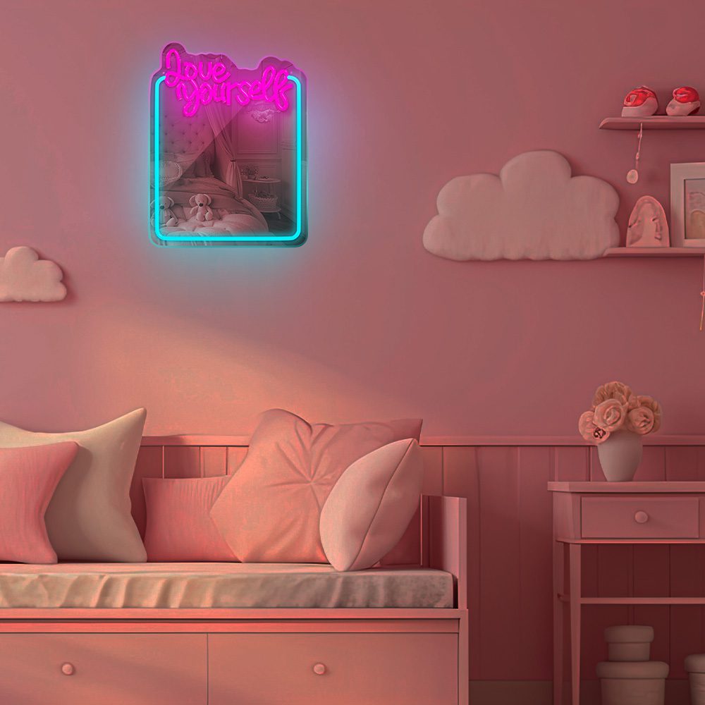 405633_oryg Neon MIRROR LED LOVE YOURSELF turquoise pink FMNE01 Forever Light