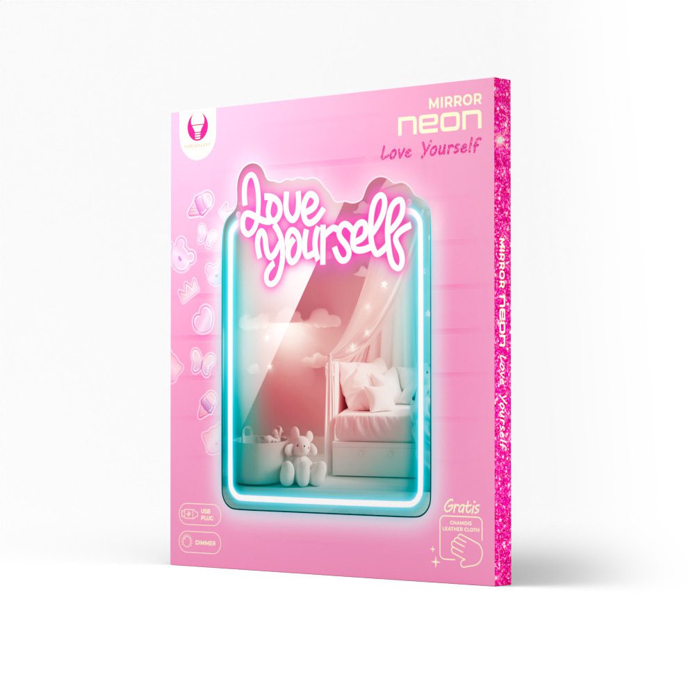 405636_oryg Neon MIRROR LED LOVE YOURSELF turquoise pink FMNE01 Forever Light