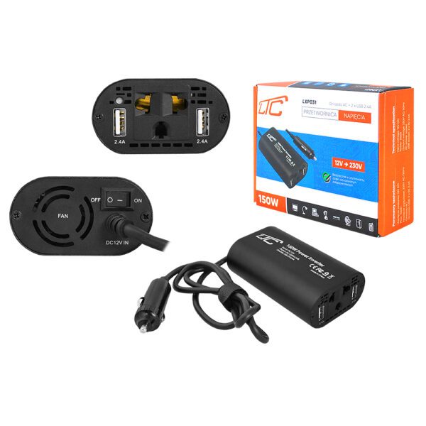 Power inverter in: 12V DC out: 230V/50Hz, 150W + 2xUSB 5V/2.4A LTC