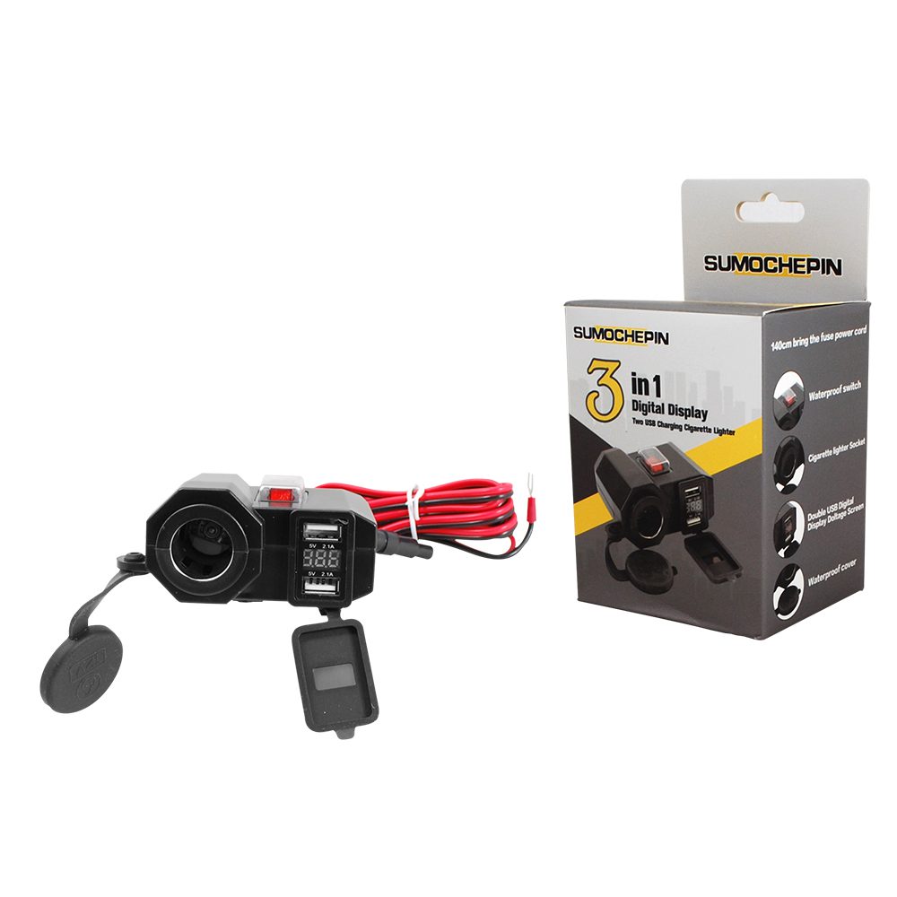 Waterproof cigarette lighter socket with charger 2xUSB-A 2x5V/2,1A in 12V/24V 1,4m cable LTC