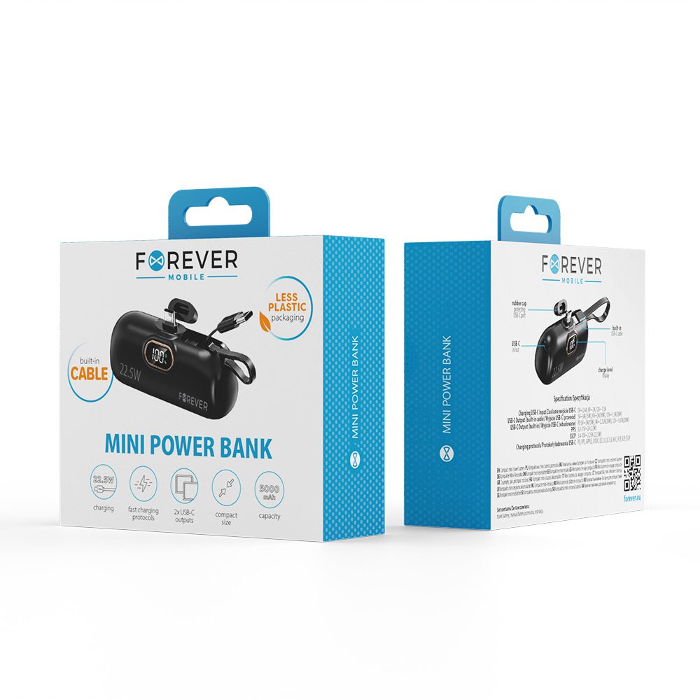 Forever mini power bank MTB-100 22.5W 5000 mAh USB C black