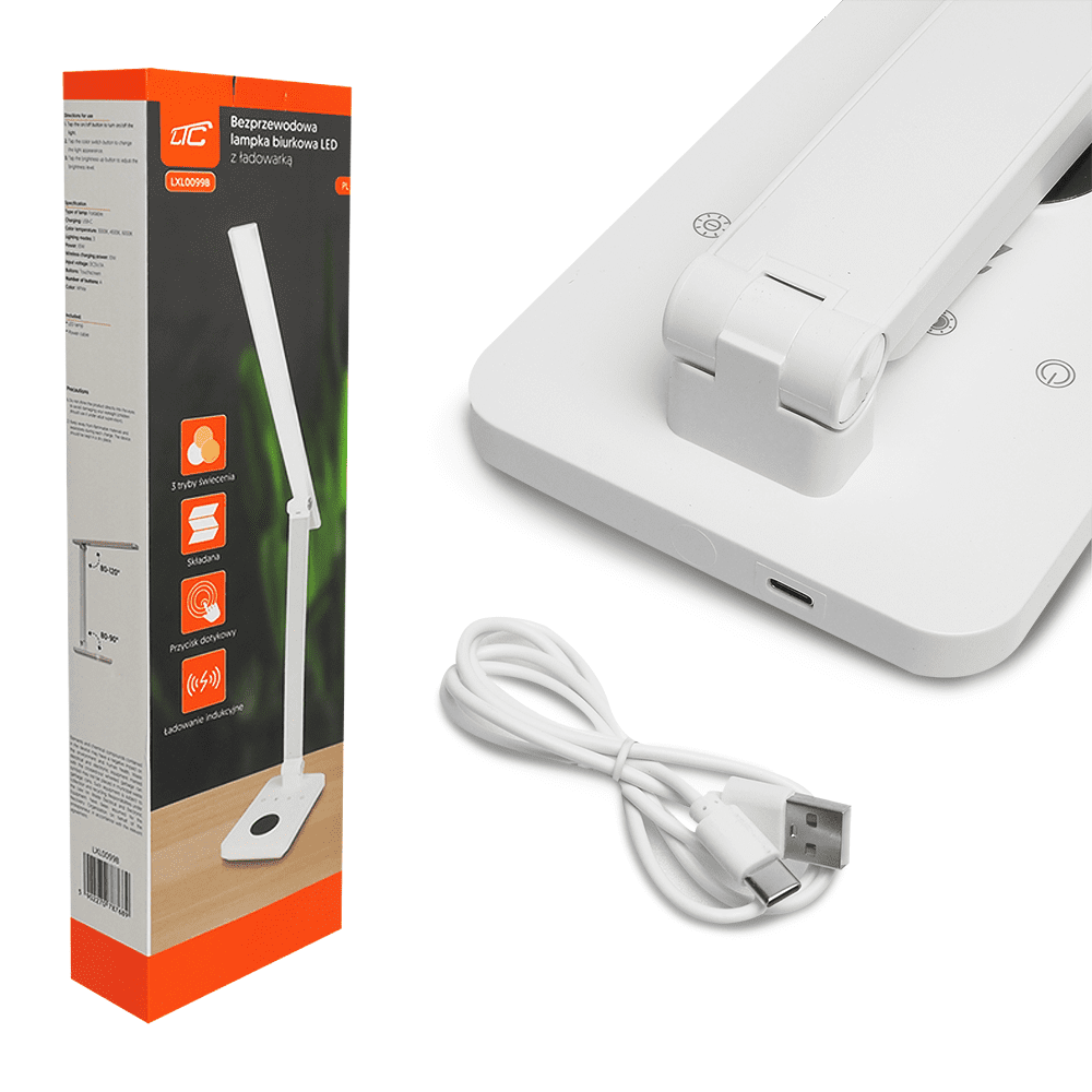 408511_oryg LED desk Lamp 10W, 3000/4500/6000K, induction charging, touch control, dimmer, white, LTC