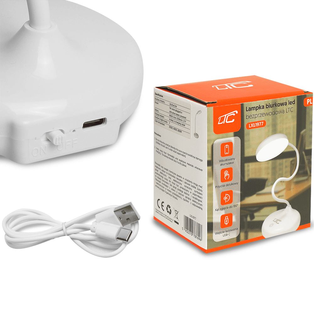 408512_oryg LED desk Lamp 10W, 3000/4500/6000K, induction charging, touch control, dimmer, white, LTC