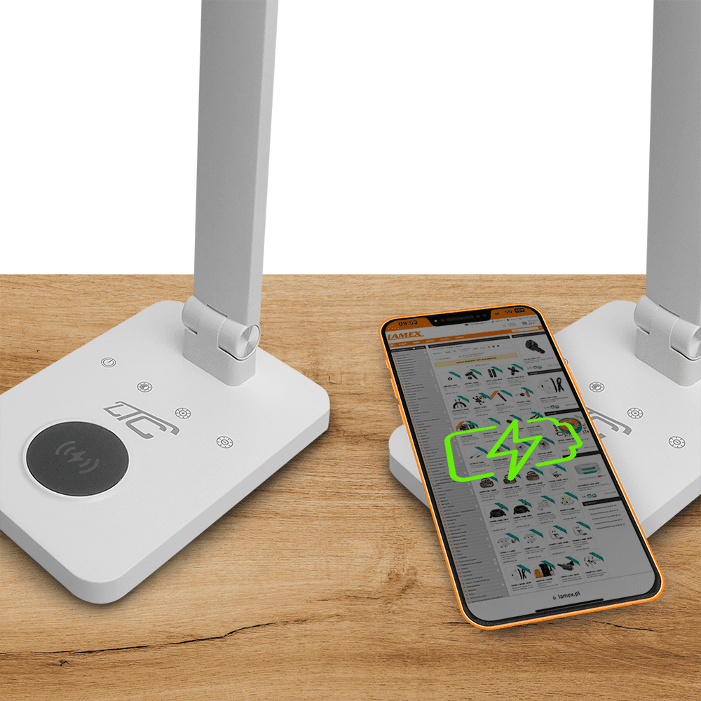 408513_oryg LED desk Lamp 10W, 3000/4500/6000K, induction charging, touch control, dimmer, white, LTC