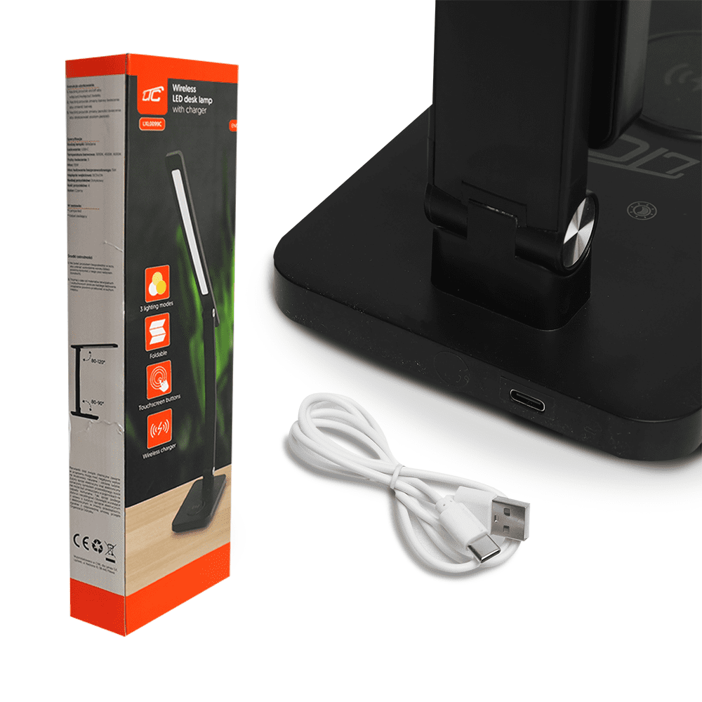 408516_oryg LED desk Lamp 10W, 3000/4500/6000K, induction charging, touch control, dimmer, black, LTC