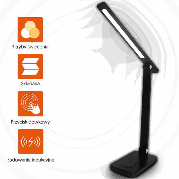 LED desk Lamp 10W, 3000/4500/6000K, induction charging, touch control, dimmer, black,  LTC