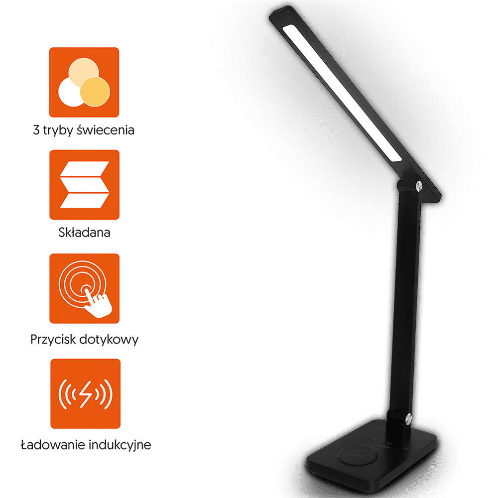408517_oryg LED desk Lamp 10W, 3000/4500/6000K, induction charging, touch control, dimmer, black, LTC