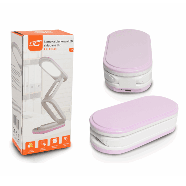 Collapsable LED desk Lamp 10W, 3000/4500/6000K, 1200mAh, pink, LTC