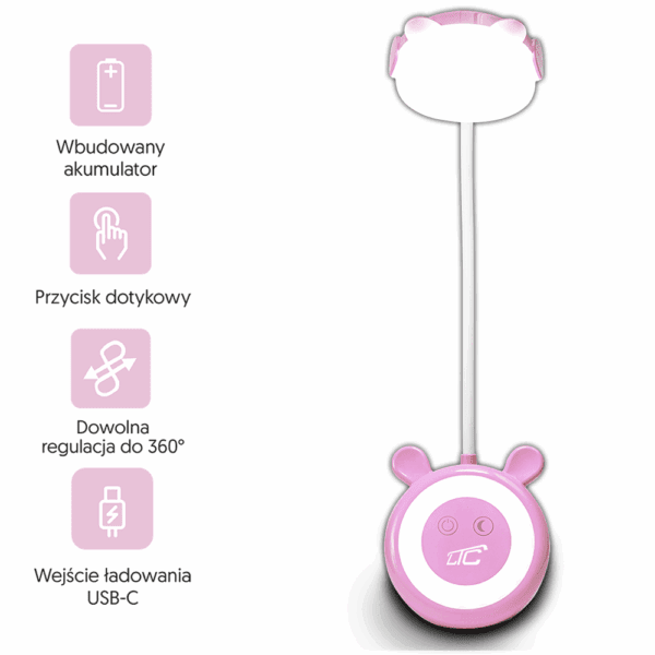 LED Teddy bear desk Lamp 3W, 3000/4500/6000K, adjustable, 1200mAh, pink,  LTC