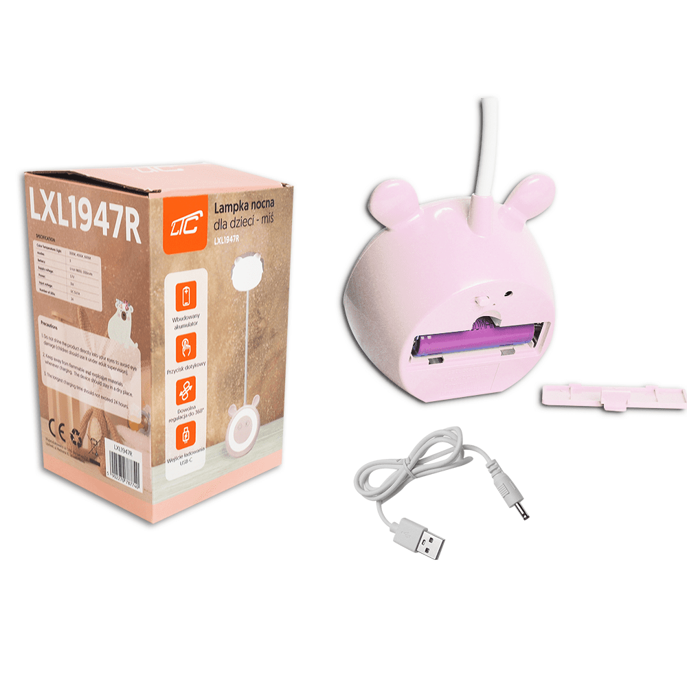 LED Teddy bear desk Lamp 3W, 3000/4500/6000K, adjustable, 1200mAh, pink,  LTC