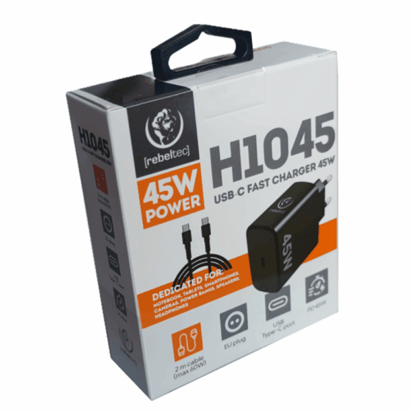 Rebeltec H1045 Wall Charger 45W with cable USB-C to USB-C 2m black