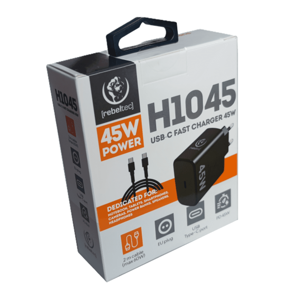 Rebeltec H1045 Wall Charger 45W with cable USB-C to USB-C 2m black