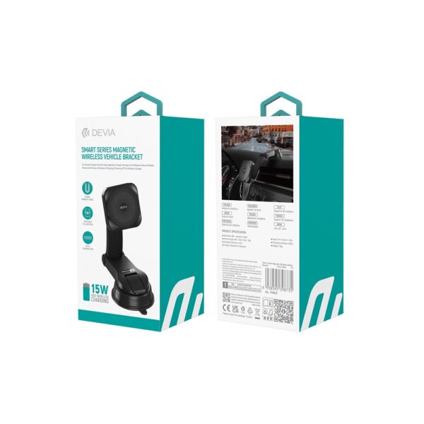 Devia car holder magnetic EA473 with wireless inductive charger black 15W with suction cup