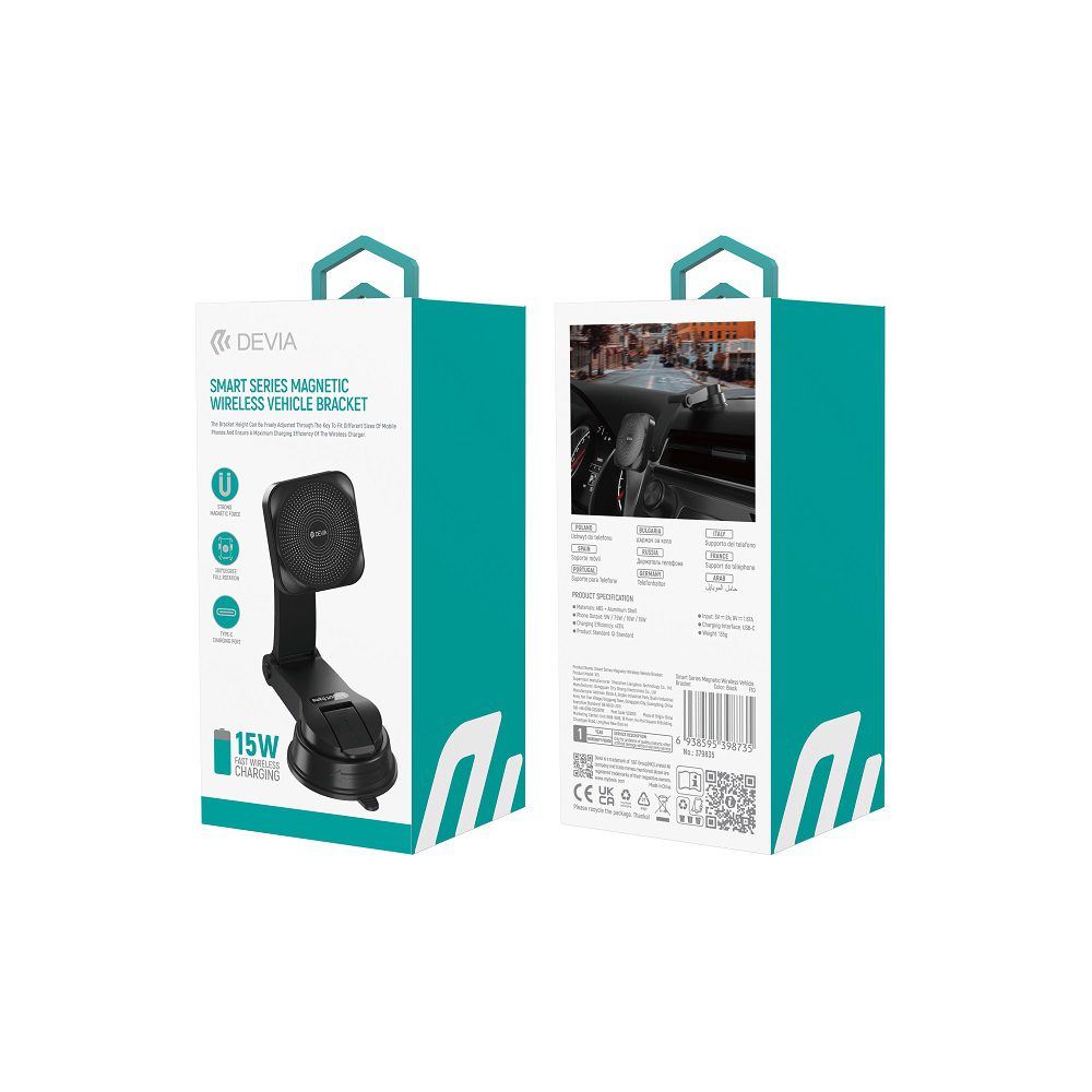 408590_oryg Devia car holder magnetic EA473 with wireless inductive charger black 15W with suction cup