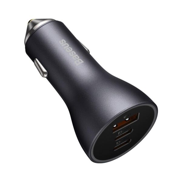 Baseus car charger Golden Contactor Pro Triple Fast 1x USB 2x USB-C 65W dark gray