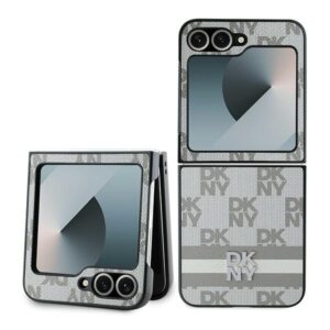 DKNY case for Samsung Galaxy Z Flip6 DK000223 beige Chequered Pattern Printed Stripes