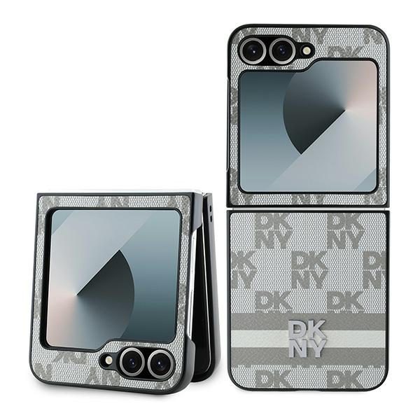 DKNY case for Samsung Galaxy Z Flip6 DK000223 beige Chequered Pattern Printed Stripes