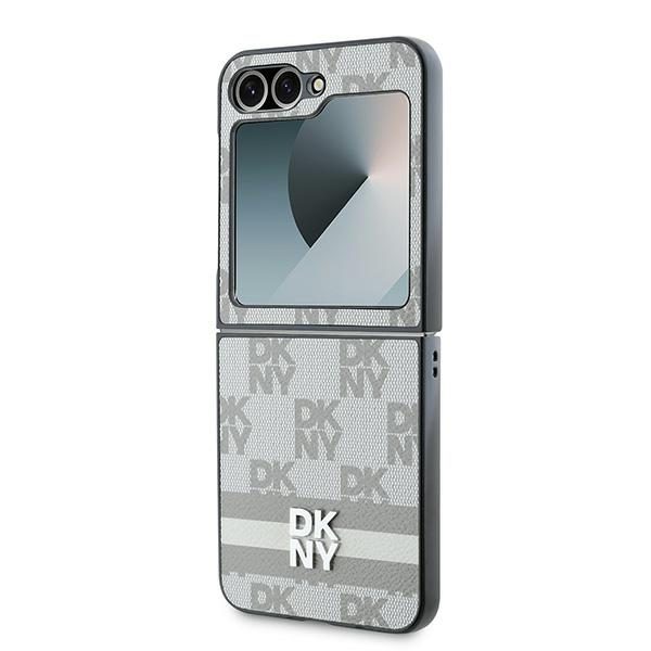 DKNY case for Samsung Galaxy Z Flip6 DK000223 beige Chequered Pattern Printed Stripes