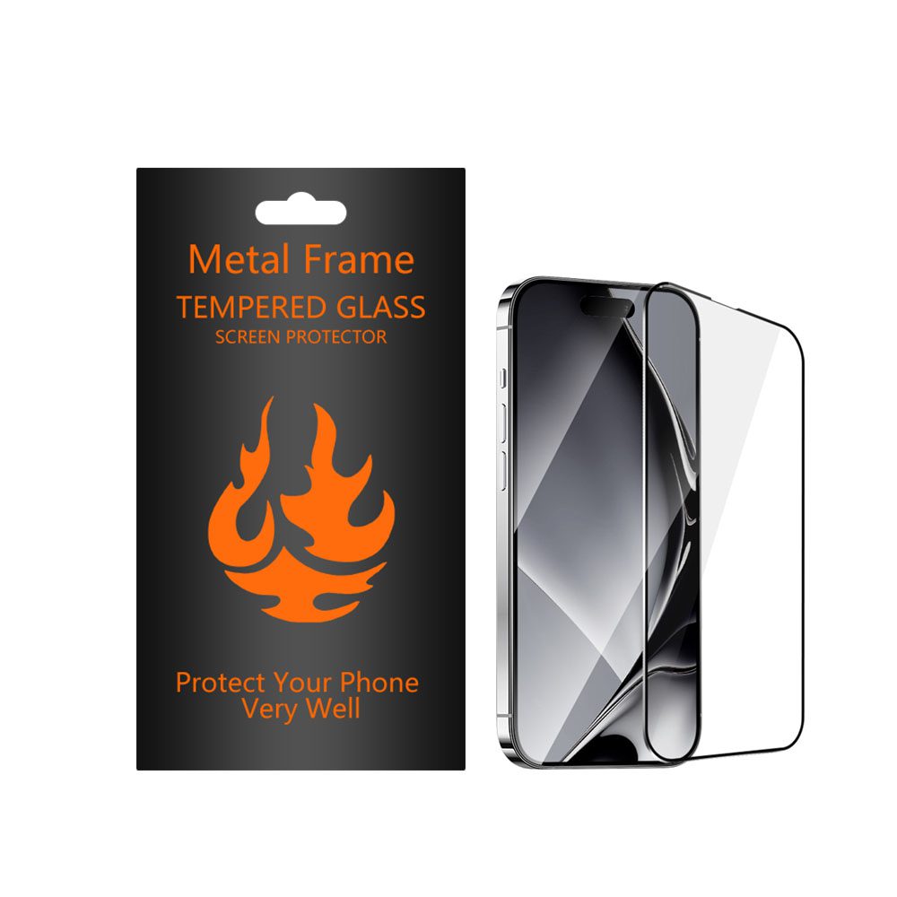 411822_oryg Tempered glass metal frame for iPhone 13 Pro Max 6,7'' / 14 6,7" Plus black frame