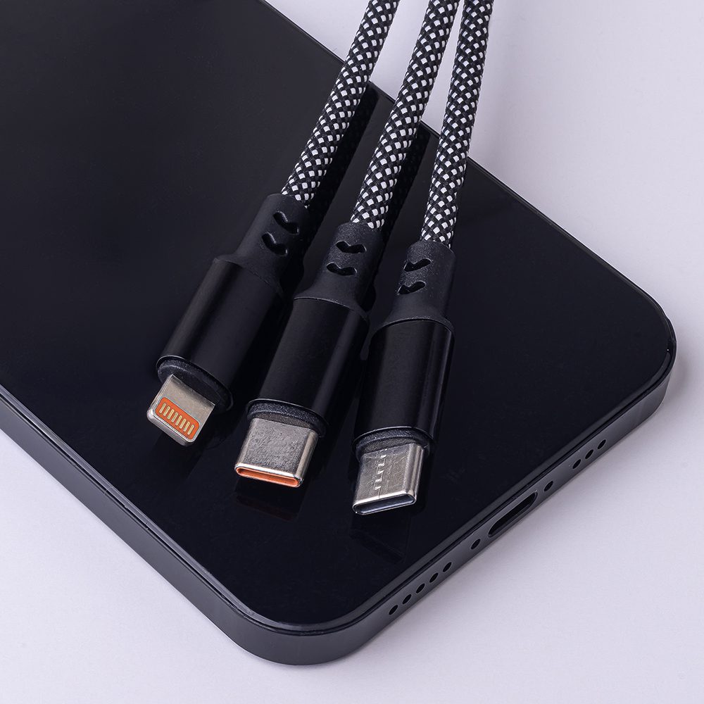 Maxlife ALLin1 cable USB + USB-C - Lightning + 2x USB-C 1,0 m 66W black
