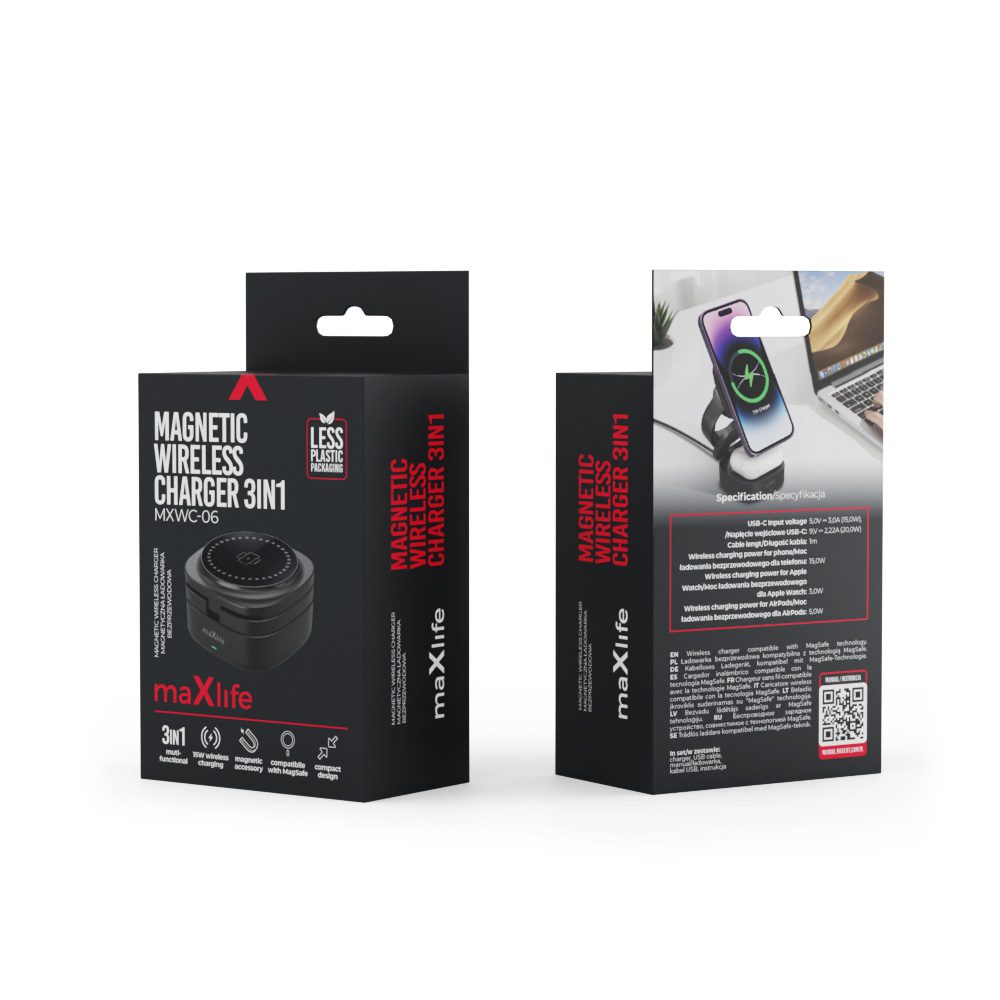411931_oryg Maxlife MXWC-06 magnetic wireless charger 15W black 3in1