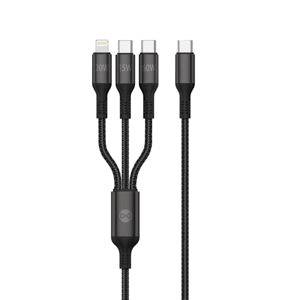 Forever 3in1 cable USB-C - Lightning + 2x USB-C 1,2 m 60W black
