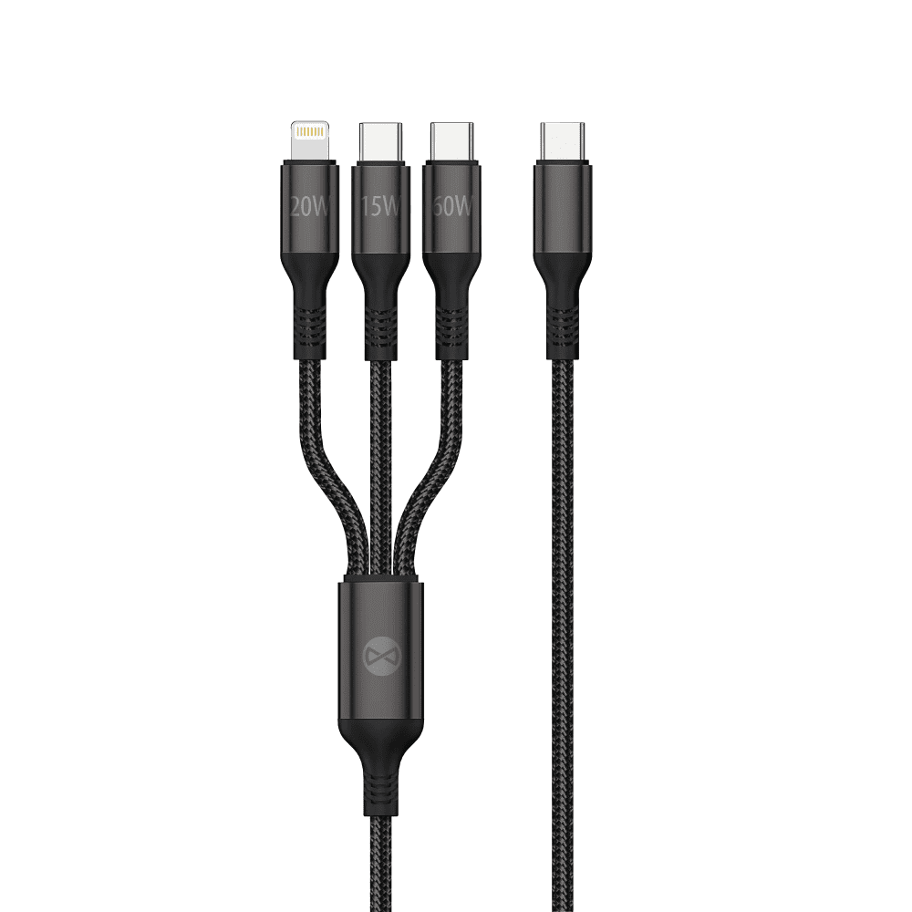 412113_oryg Forever 3in1 cable USB-C - Lightning + 2x USB-C 1,2 m 60W black