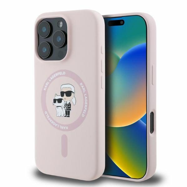 Karl Lagerfeld case for iPhone 16 Pro 6,3" KLHMP16LSCMKCRHP pink hardcase Silicone KC Heads Ring MagSafe
