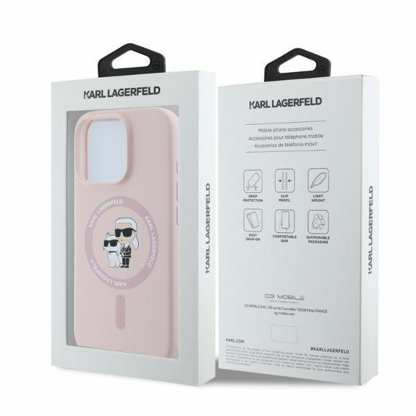 Karl Lagerfeld case for iPhone 16 Pro 6,3" KLHMP16LSCMKCRHP pink hardcase Silicone KC Heads Ring MagSafe
