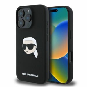Karl Lagerfeld case for iPhone 16 Pro 6,3" KLHMP16LSKHPPLK black hardcase Silicone KL Head Print MagSafe