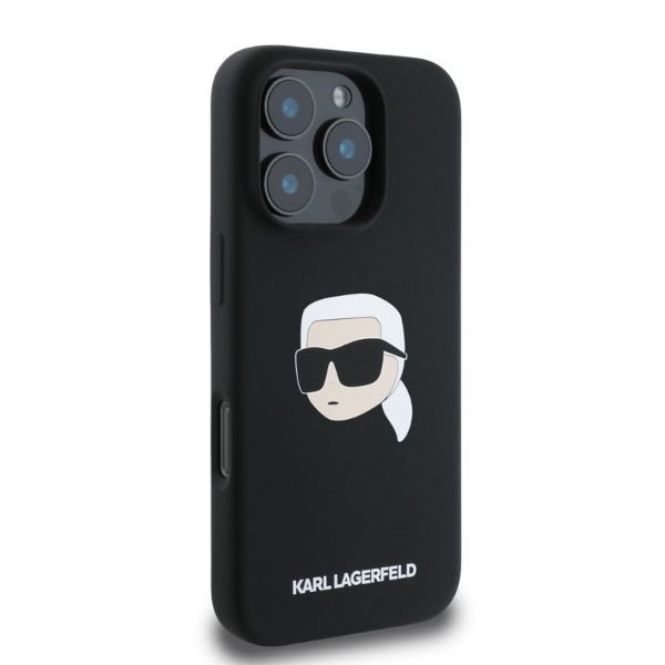 Karl Lagerfeld case for iPhone 16 Pro 6,3" KLHMP16LSKHPPLK black hardcase Silicone KL Head Print MagSafe