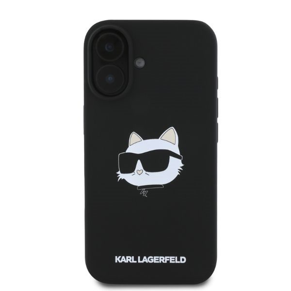 Karl Lagerfeld case for iPhone 16 6,1" KLHMP16SSCHPPLK black hardcase Silicone Choupette Head Print MagSafe