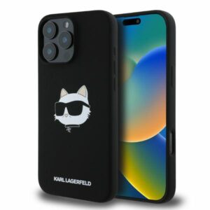 Karl Lagerfeld case for iPhone 16 Pro 6,3" KLHMP16LSCHPPLK black hardcase Silicone Choupette Head Print MagSafe