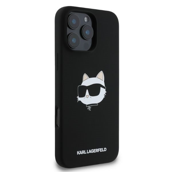 Karl Lagerfeld case for iPhone 16 Pro Max 6,9" KLHMP16XSCHPPLK black hardcase Silicone Choupette Head Print MagSafe