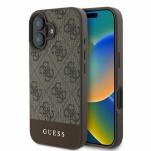 412665_oryg Guess case for iPhone 16 6,1" GUHCP16SG4GLBR brown hardcase 4G Bottom Stripe