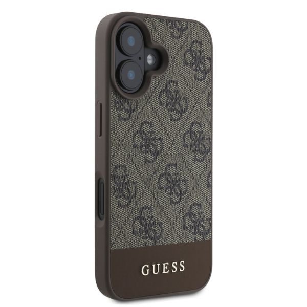 412668_oryg Guess case for iPhone 16 6,1" GUHCP16SG4GLBR brown hardcase 4G Bottom Stripe