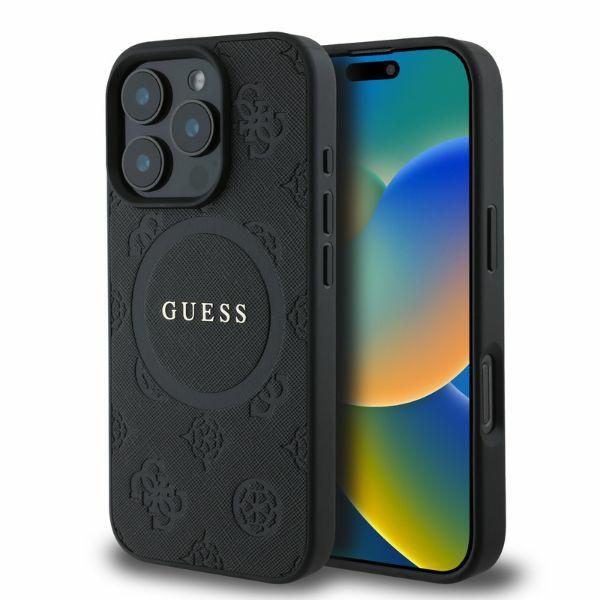 Guess case for iPhone 16 Pro Max 6,9" GUHMP16XPSAPSMEK black hardcase Saffiano Peony Classic Logo MagSafe