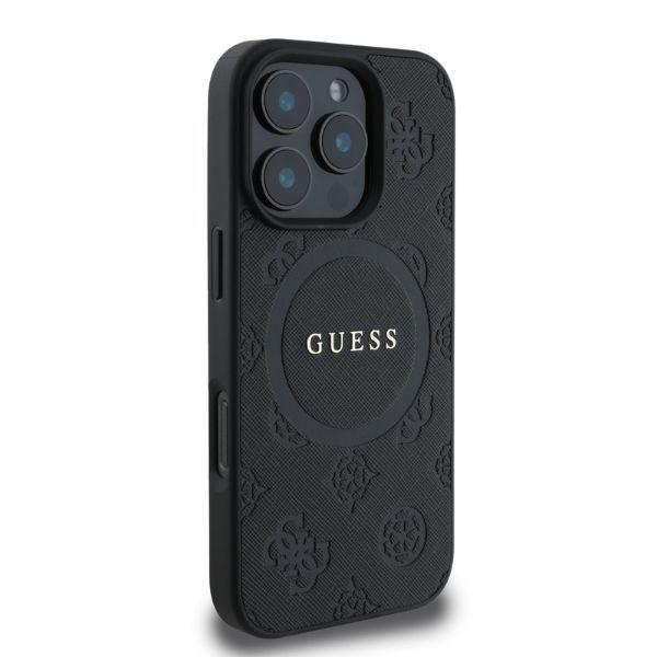 Guess case for iPhone 16 Pro Max 6,9" GUHMP16XPSAPSMEK black hardcase Saffiano Peony Classic Logo MagSafe