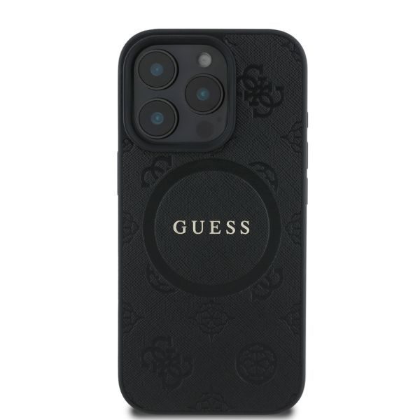 Guess case for iPhone 16 Pro Max 6,9" GUHMP16XPSAPSMEK black hardcase Saffiano Peony Classic Logo MagSafe