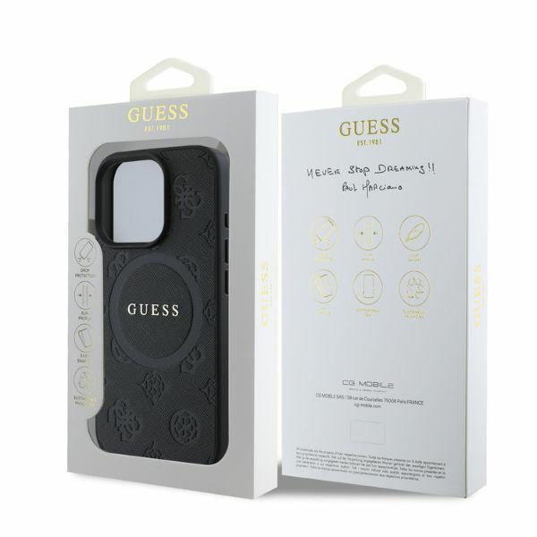 Guess case for iPhone 16 Pro Max 6,9" GUHMP16XPSAPSMEK black hardcase Saffiano Peony Classic Logo MagSafe