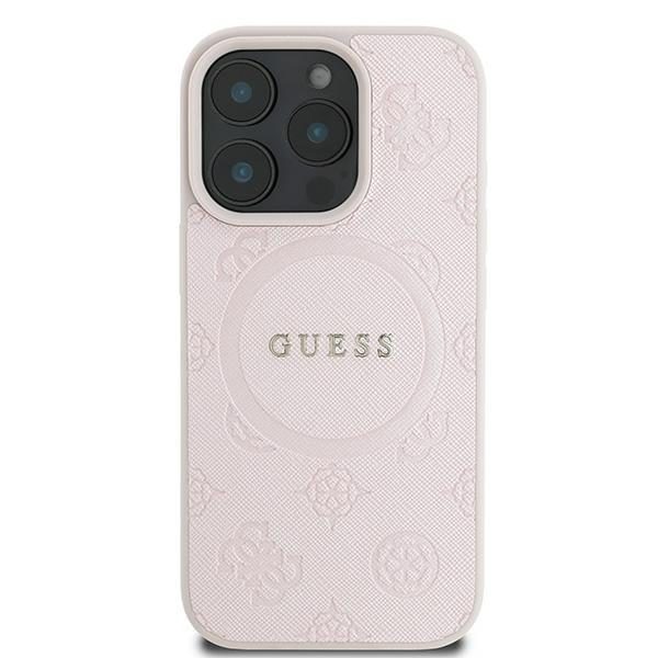 Guess case for iPhone 16 Pro 6,3" GUHMP16LPSAPSMEP pink hardcase Saffiano Peony Classic Logo MagSafe