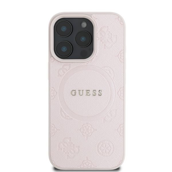 Guess case for iPhone 16 Pro Max 6,9" GUHMP16XPSAPSMEP pink hardcase Saffiano Peony Classic Logo MagSafe