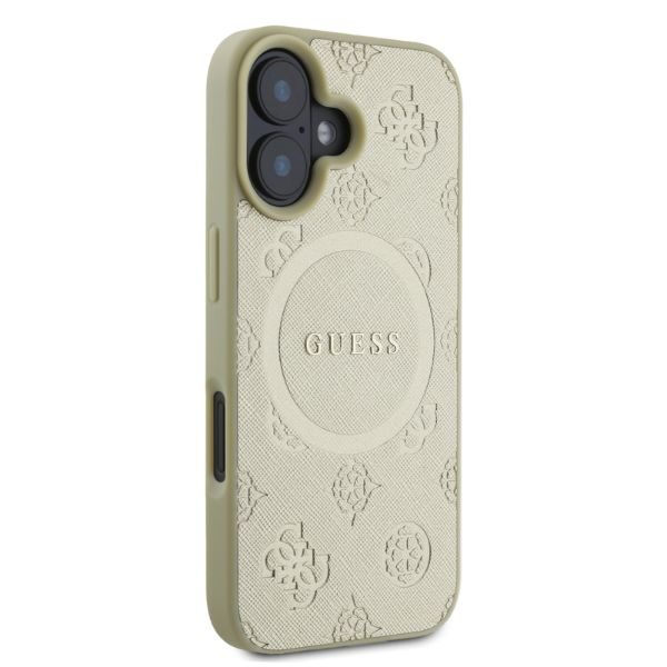 Guess case for iPhone 16 6,1" GUHMP16SPSAPSMED gold hardcase Saffiano Peony Classic Logo MagSafe