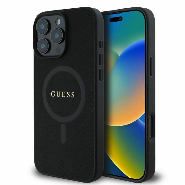 412879_oryg Guess case for iPhone 16 Pro 6,3" GUHMP16LPSAHMCK black hardcase Saffiano Classic Logo MagSafe