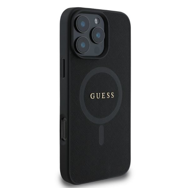 412880_oryg Guess case for iPhone 16 Pro 6,3" GUHMP16LPSAHMCK black hardcase Saffiano Classic Logo MagSafe
